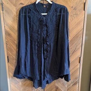 Free People Black Ruffle Blouse